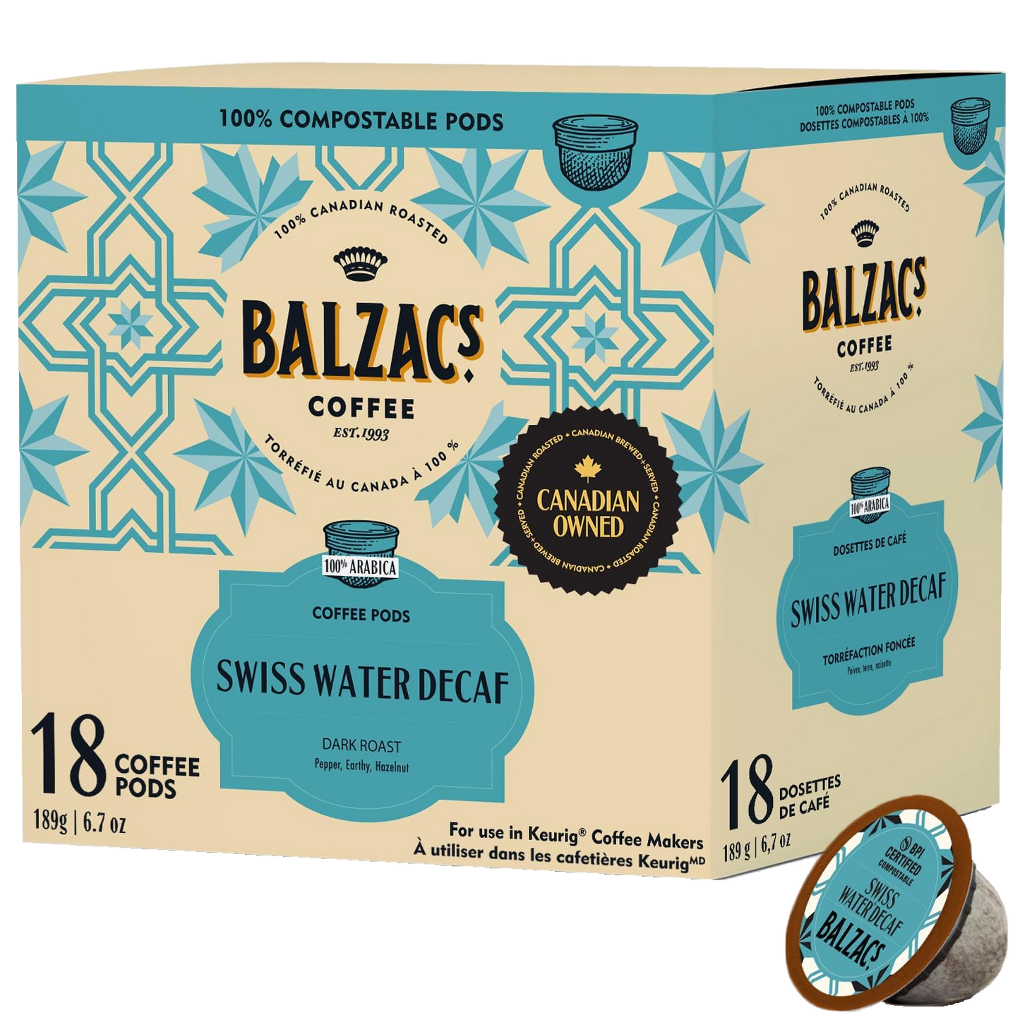 Balzac's Swiss Water Process Decaf Compostable K-Cup (18 Pack)
