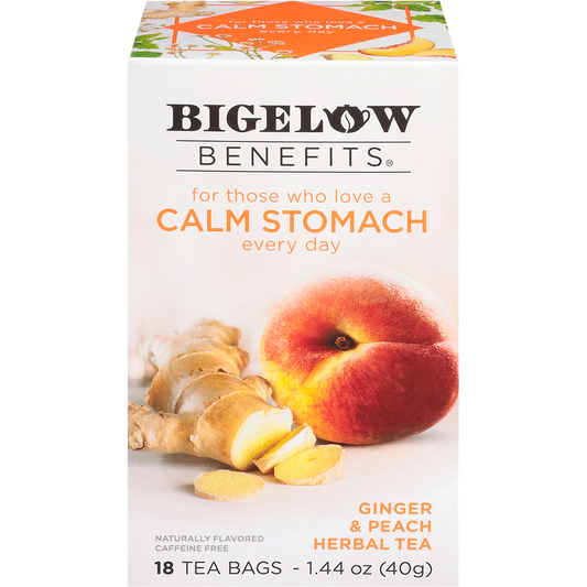 Bigelow® Benefits Calm Stomach Ginger and Peach Herbal Tea (18 Pack)