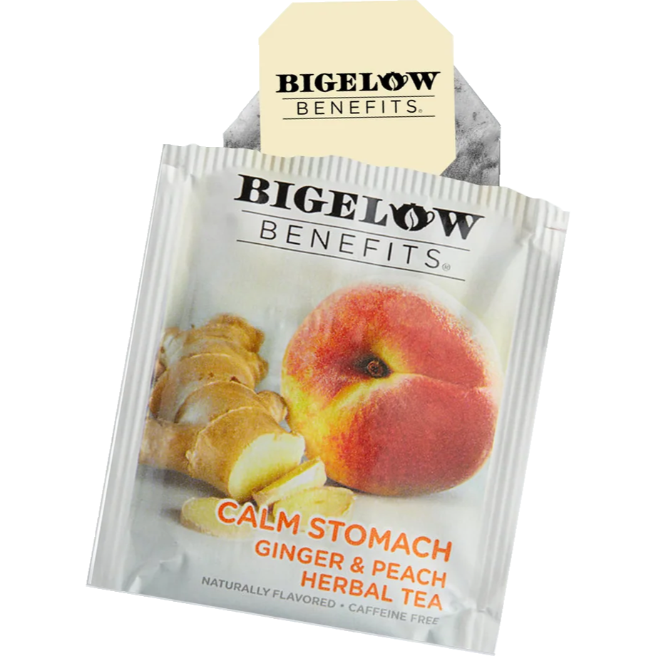 Bigelow® Benefits Calm Stomach Ginger and Peach Herbal Tea (18 Pack)